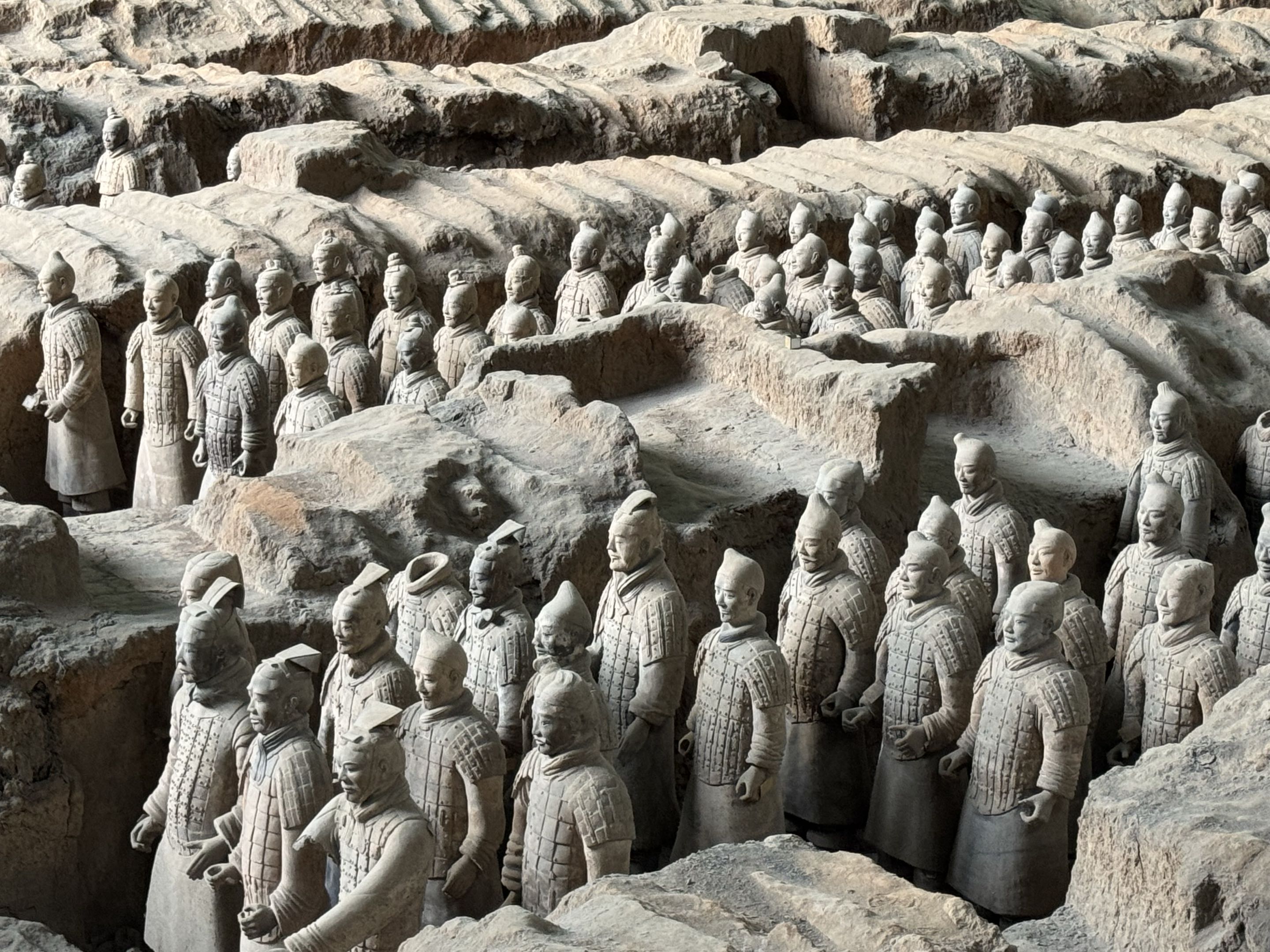Rows of Terracotta Army figures viewed from above